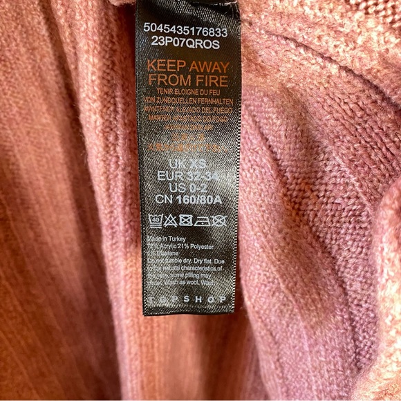 Topshop Women Open Front Cardigan Sz XS Dusty Pink Ribbed Pockets Drop Shoulder - Picture 5 of 13